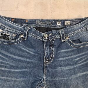 Miss Me Blue Boot Cut Jeans with Embellished Pockets
